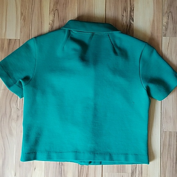 Vintage 50s Green Knit Cropped Sweater Small - Picture 2 of 6